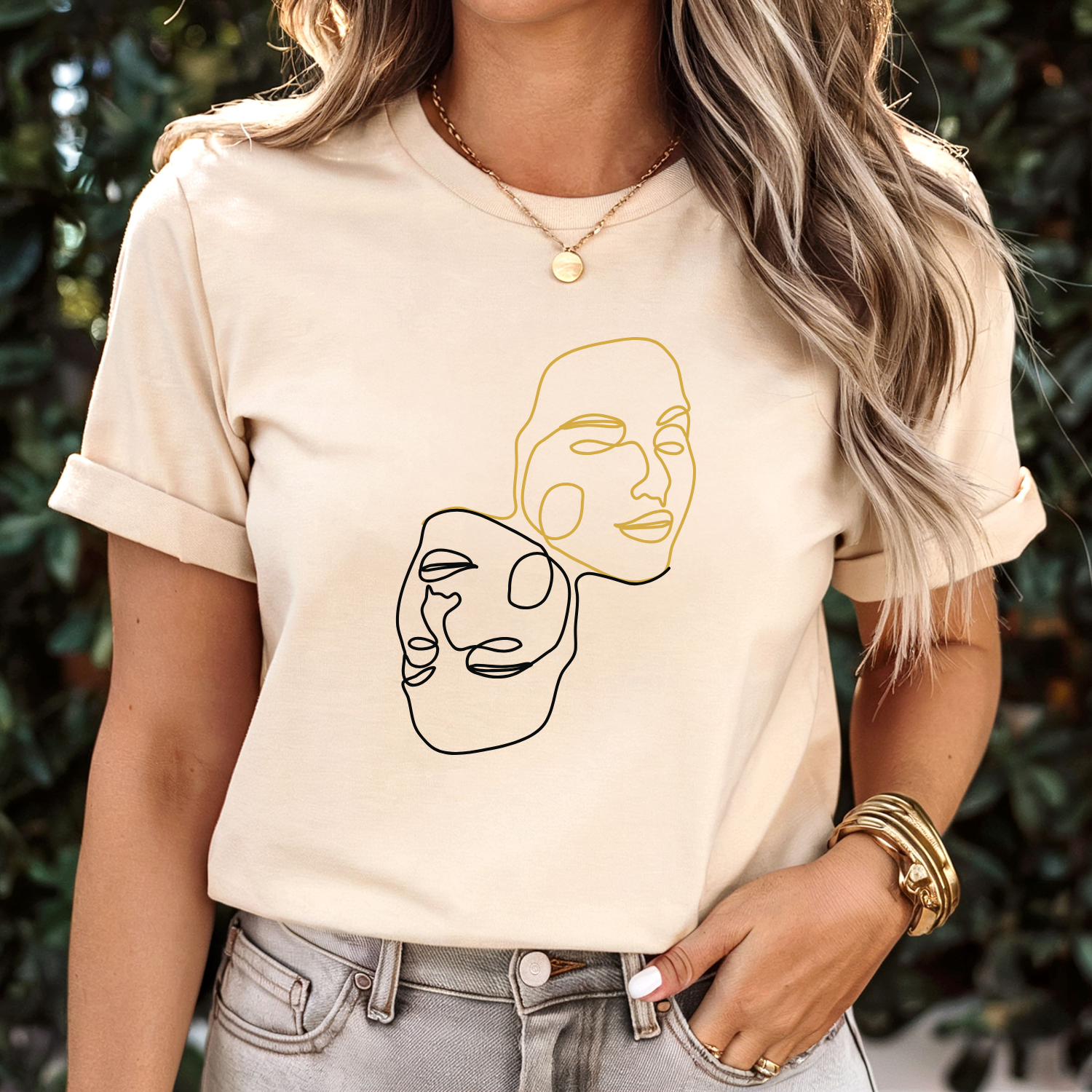 Line Art Faces Unisex Tee, Minimalist Graphic Shirt, Calm Vibe T-Shirt, Casual Wear, Gift for Artists, Self-Care Fashion