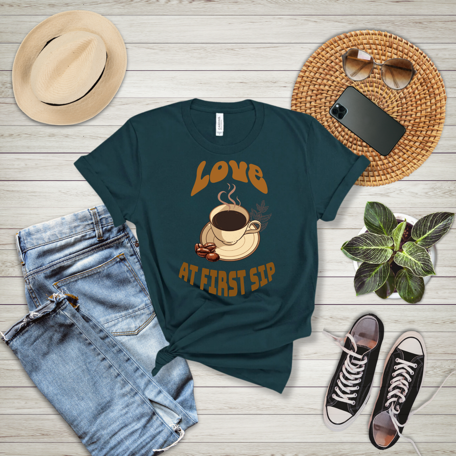 Coffee Lovers Tee, Love at First Sip T-Shirt, Unisex Cafe Shirt, Gift for Coffee Enthusiasts, Casual Wear for Coffee Lovers