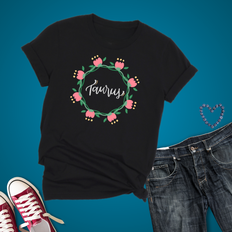 Taurus Floral Tee - Zodiac Sign Shirt, Astrology Gift, Birthday T-Shirt, Cute Zodiac Apparel, Astrology Lover Clothing