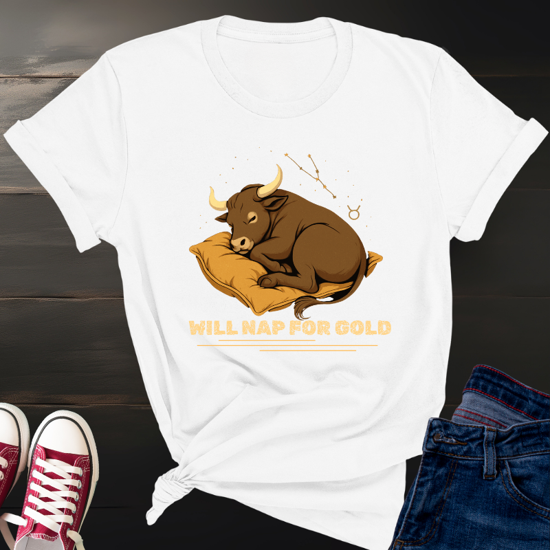 Sleeping Taurus bull Graphic Tee - Relaxed Fit Unisex Shirt, Perfect Gift for Animal Lovers, Casual Wear, Birthday Celebration, Funny T-Shirt