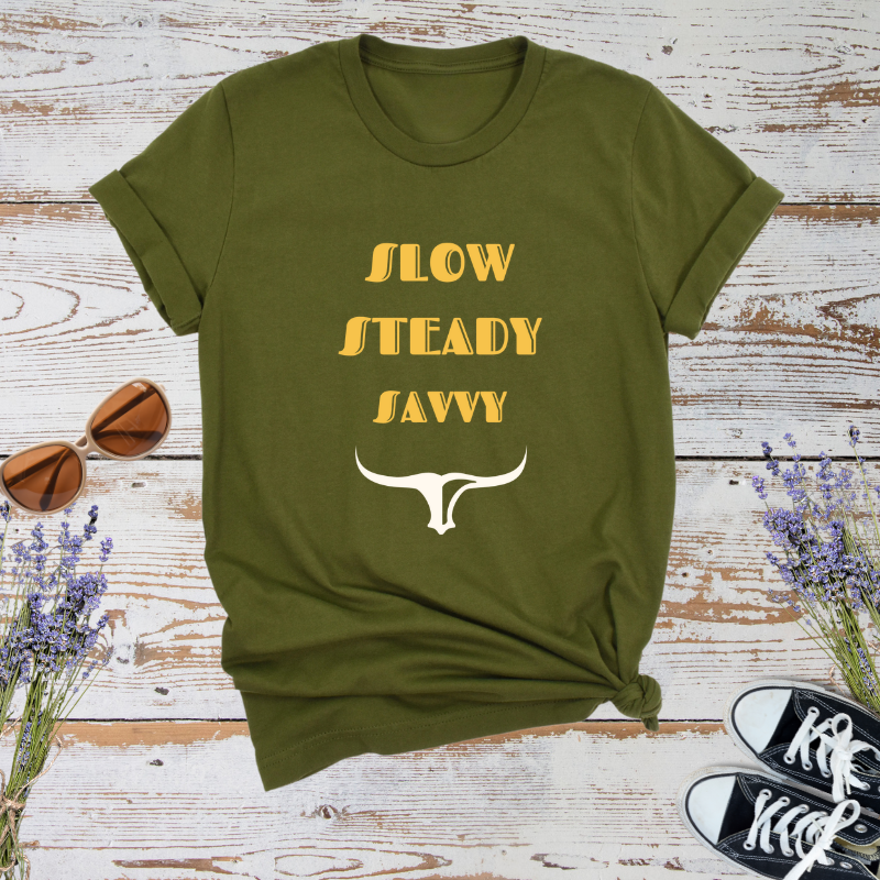 Slow Steady Savvy Taurus Unisex Jersey Tee | Inspirational Motivational Shirt, Everyday Casual Wear, Gift for Graduates, Chill Vibes