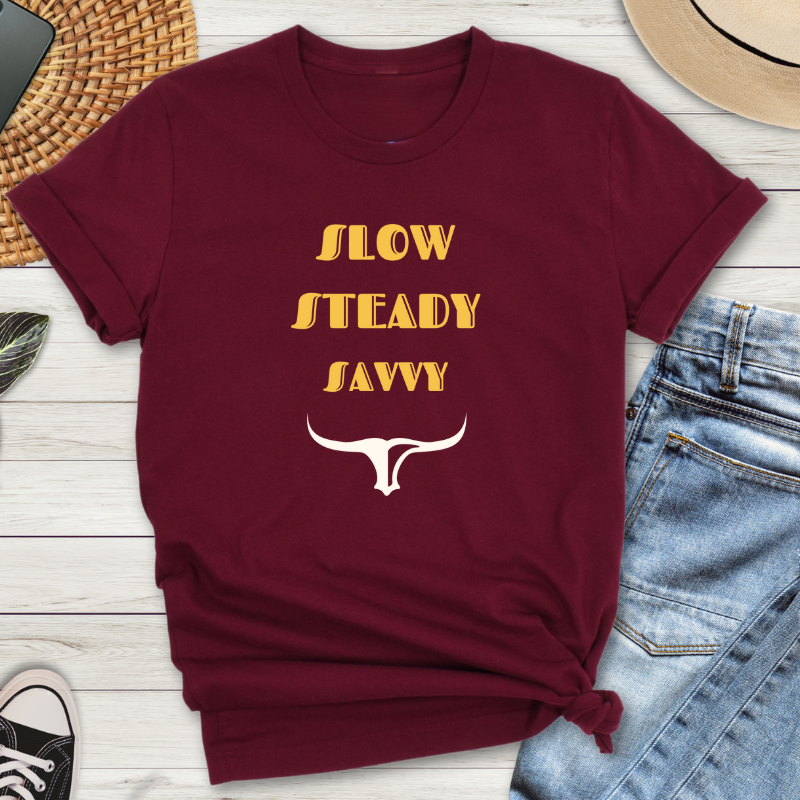 Slow Steady Savvy Taurus Unisex Jersey Tee | Inspirational Motivational Shirt, Everyday Casual Wear, Gift for Graduates, Chill Vibes