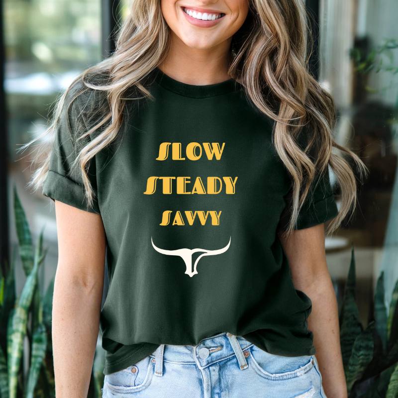 Slow Steady Savvy Taurus Unisex Jersey Tee | Inspirational Motivational Shirt, Everyday Casual Wear, Gift for Graduates, Chill Vibes
