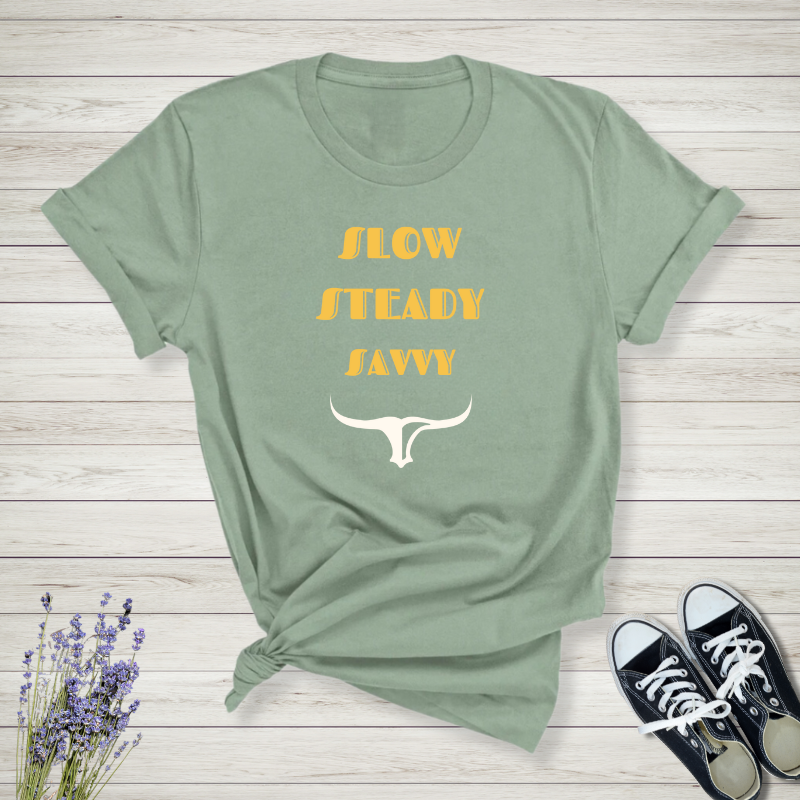 Slow Steady Savvy Taurus Unisex Jersey Tee | Inspirational Motivational Shirt, Everyday Casual Wear, Gift for Graduates, Chill Vibes