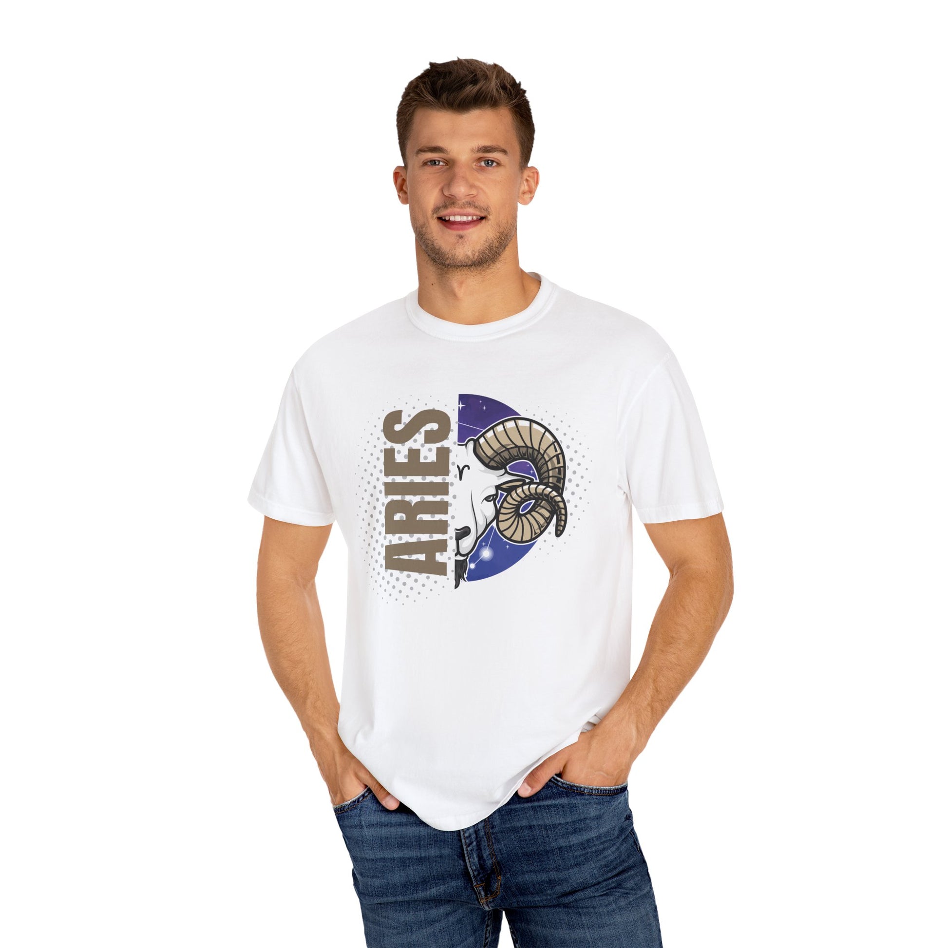 Aries Zodiac T-Shirt | Garment-Dyed Tee for Astrology Lovers, Gift for Birthdays, Unisex Astrology Apparel